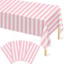Mulbozy Plastic Table Cloth Disposable 4 Pack, 54  108 Inch Pink and White Stripe Tablecloths, Pink Plastic Table Cover for Carnival, Movie Night, Birthday, Halloween, Christmas Party