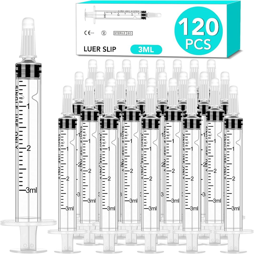 120 PCS 3ml Syringe with Cap for Liquid, Oral Syringe without Needles for Medicine Dropper, Colostrum Collect, Feeding Pets, Liquid Measuring, Individually Sealed, Luer Slip