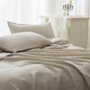 EVERLY Linen Sheets Set King Size,100% French Stonewash Pure Linen Bed Sheets,4Pieces (1Flat Sheet,1Fitted Sheet,2Pillowcase) Suitable for Hot Sleepers,Not Dyed Deep Pocket Natural Bedding Set