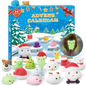 Advent Calendar 2025 Christmas Countdown 24 Days Luminous Adorable Squishies Non-Toxic Relief Stress Different Surprise Kawaii Toys for Girls Boys Kids Adults