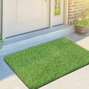 Artificial Grass Door Mat, Turf Grass Front Door Mats Outdoor/Indoor, Realistic Fake Grass Rug for Entrance, Dog, Patio, Camper, Home Decor, 24" x 36"
