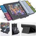 Tektalk Jigsaw Puzzle Table with Integrated Adjustable Stand/Bracket, 3-Tilting-Angle Super Lightweight Felt Puzzle Plateau Board with Cover & 4 Sorting Drawers (Gray, for Up to 1500 Pieces)