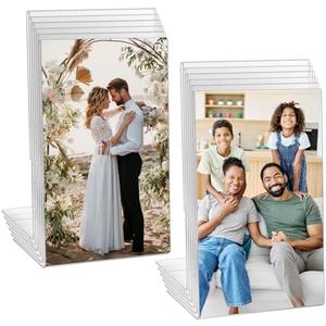Tucnoeu Set of 12 Acrylic Clear Picture Frame, 4 x 6 Acrylic Picture Frames, Vertical Slanted Clear Display Stand with Inserts for Home Office