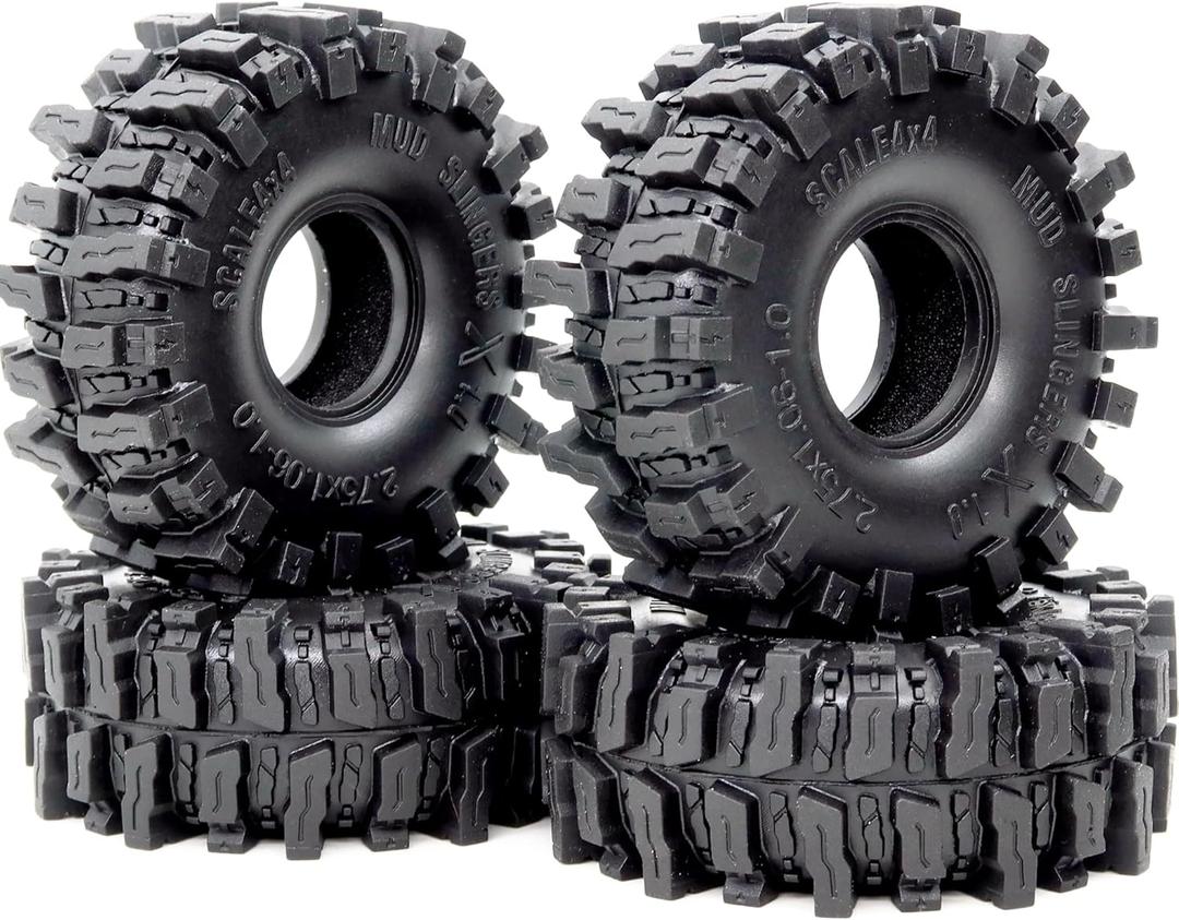 HOBBYSOUL 1.0 Crawler Tires 70mm Tall 1.0'' Mud Slingers X Super Soft Sticky Tyre for RC 1/24 SCX24 1/18 TRX4M Upgrades