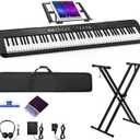 88 Key Digital Piano, Semi Weighted Electronic Keyboard Piano with Music Stand, Power Supply, Sustain Pedal, Bluetooth, Carrying Case, Headphones, USB-MIDI Compatibility, for Beginner Professional