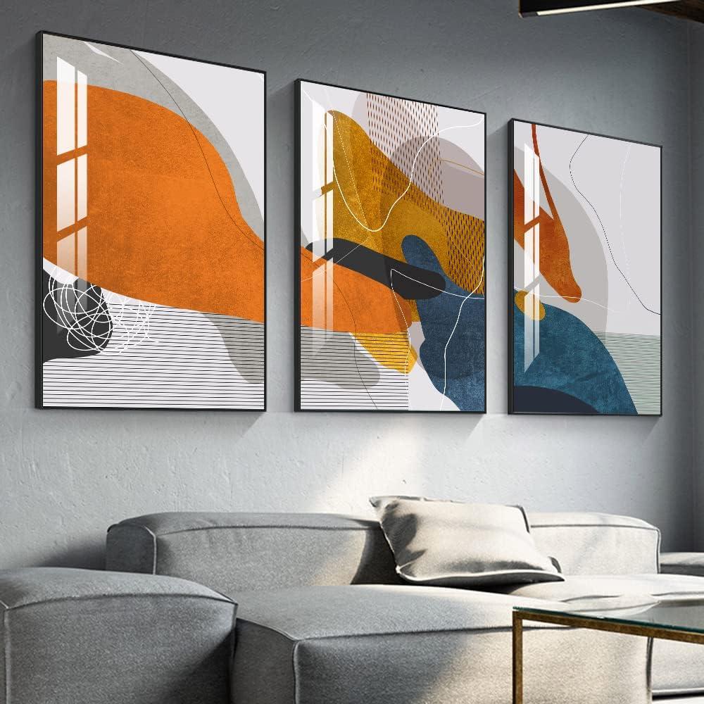 Framed Abstract Wall Art for Living Room,3-piece Set of Famous Paintings Posters Prints Minimalism Natural Fusion Bedroom Bathroom Office Wall Art Deco Large Size 24 "X 32" (24 "X 32") (Black,Yellow)