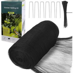 Bird Netting for Garden - 13 x 40 FT Heavy Duty Anti Bird Netting Mesh with Ties and Landscape Staples for Vegetable, Fruit Trees & Other Plants, Lasting Against Birds Deer Squirrels and Poultry (Black)