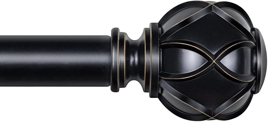 KAMANINA 1 Inch Extra Long Curtain Rod 140 to 195 Inches Black Heavy Duty Curtain Rods for Windows 120 to 170 Inch, Adjustable Drapery Rods with Netted Texture Finials