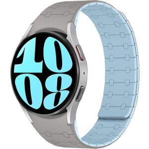Amizee No Gap Bands Compatible with Samsung Galaxy Watch 7 6 5 4 FE Band 40mm 44mm/Watch 6 Classic 43mm 47mm/Watch 5 Pro 45mm/Watch 4 Classic, 20mm Magnetic Silicone Strap for Women Men, Khaki/L-Blue