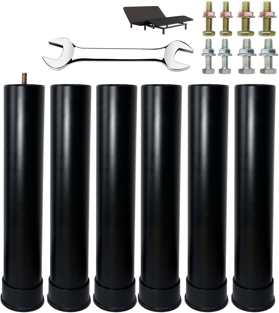 Benbuoo 13 Inch Metal Adjustable Bed Base Frame Leg Replacement Heavy Duty Extra Height Leg Compatible with 93% of Frameworks Such as M8 M10 M12 Thread (Set of 6), Black