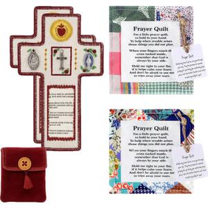 Sitroasho 4 Pack Prayer Quilt with Cross Inside Mini Scripture Prayer Quilt for Women Pastor Appreciation Christian Gifts Christmas Holiday Favors
