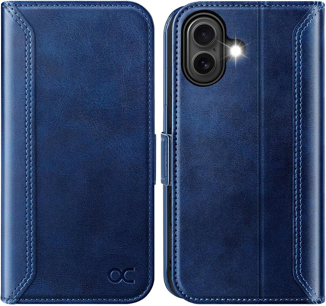 OCASE for iPhone 17 Wallet Case, PU Leather Flip Cover with Card Holder, RFID Blocking, Kickstand, Magnetic Closure, Protective Phone Case for iPhone 17 6.3-Inch 2025, Retro Blue