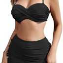 XUNYU High Waisted Bikini Sets for Women Tummy Control Swimsuits 2 Piece Swim Suit with Skirt Bandeau Strapless Bathing Suit S