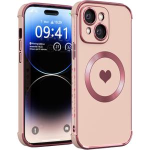 Magnetic Case for iPhone 14 Case for Women Girls Female [Compatible with Magnetic] Soft Luxury Love for iPhone 14 Phone Case [ Four Raised Bumper Shockproof] 14 Cove Pink