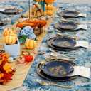 Morejoy 175PCS Thanksgiving Plastic Plates, Blue Gold Thanksgiving Dinnerware Sets Include: 25Dinner Plate, 25 Salad Plate, 25 Silverware Set, 25 Napkins, Fall Plates Disposable for thanksgiving Day