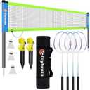 Outdoor Baminton Net Set for Backyard, Beach, Family Games with 20 * 3ft Anti-sag Net, 4 Aluminum Badminton Rackets, 3 Shuttlecocks, Carring Bag - Easy Set Up & Portable