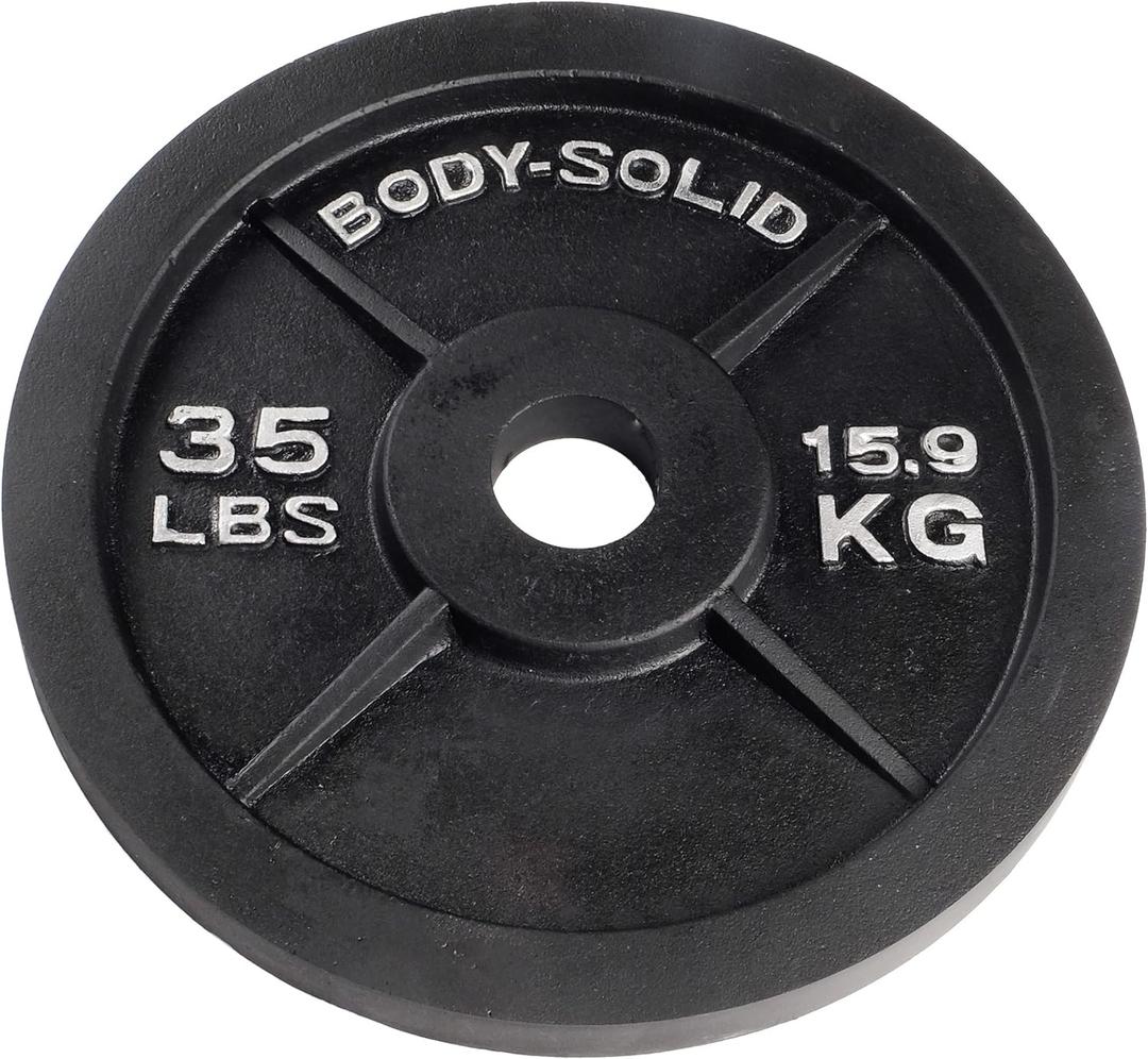 Body-Solid Cast Iron Olympic Single Weight Plate - Free Weights, Dumbbell Plates, 2 Inch Standard Hole for Barbell