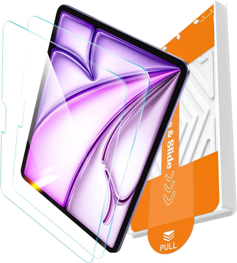 EZ-GLAZ-2 Pack for iPad Air 13 Inch Screen Protector M4/M3/M2 (2026/2025/2024), Military-Grade Shatterproof, 9H+ Tempered Glass with Installation Box, Anti-Scratch, Apple Pencil Compatible, HD Clarity, Bubble Free
