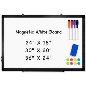 Double-Sided Magnetic Whiteboard, 24" x 18" Dry Erase Board Black Aluminum Frame for Wall, White Board Dry Erase Marker Board for Kitchen, Memo, School, Home, Office