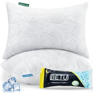 BETU Cooling Pillows Standard Size Shredded Memory Foam Cool Pillows for Hot Sleepers, Adjustable Firm Soft Support Bed Pillows Perfect for Back Neck Pain and Side Sleeping, White, 1 Pack
