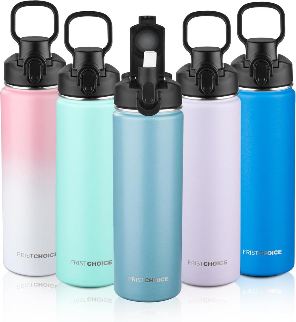 Insulated water bottle with Lid,24oz Stainless Steel Water Bottle for Boys,Girls,Double Wall Vacuum Wide Mouth Insulated Water Flask for School,Travel,BPA-free and Leak-proof24oz,Glacier Blue