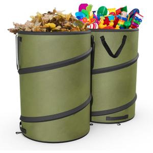 2-Pack 30 Gallon Collapsible Pop-Up Trash Can for Camping, RV - Waste Yard Bag for Gardening Lawn/Leaf - 30 Gallon Each Bag, Green