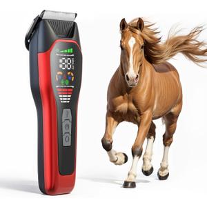 Horse Clippers,Quiet 2-Speed Horse Grooming Clippers,Rechargeable Pet Shaver for Matted Long Hair,Cordless Wide-Blade Powerful Horse Trimmer Kit for Thick Coat #066 Red