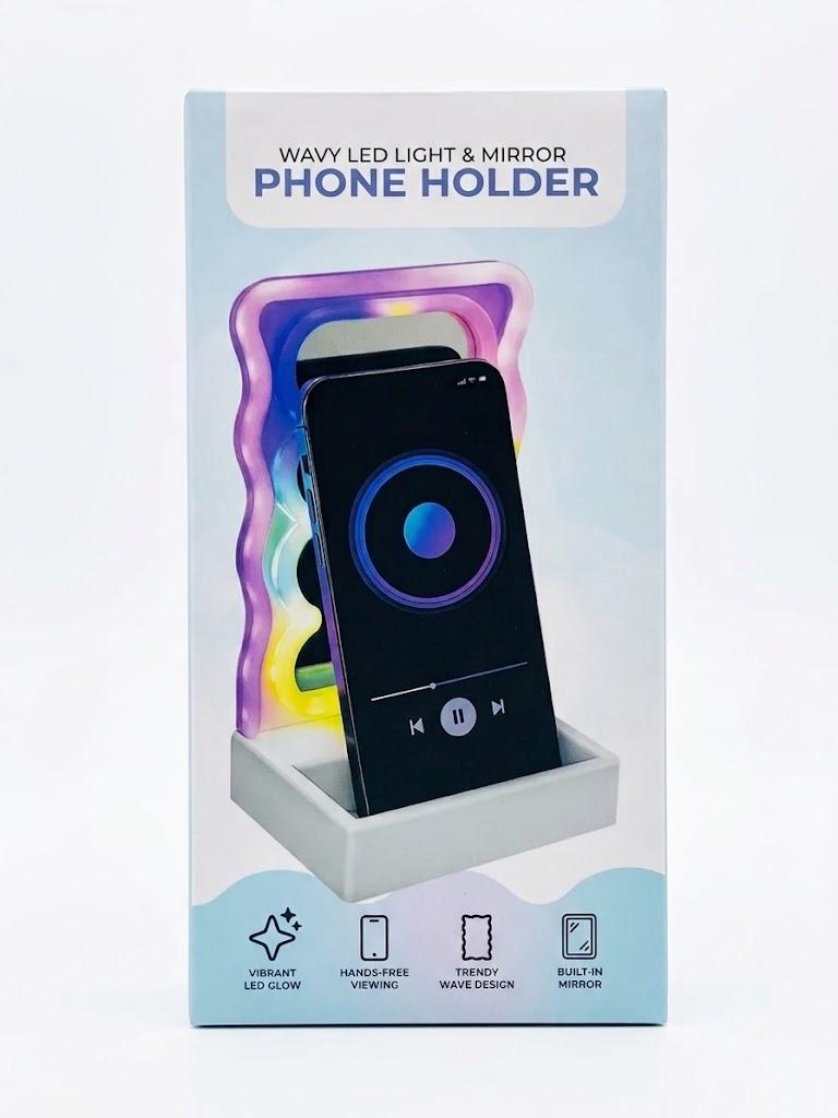 Wavy LED Light & Mirror Phone Holder