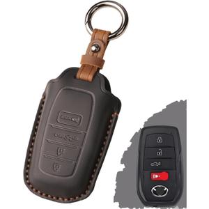 For Toyota Key Fob Cover Leather - 2025 Camry, 2023-2026 Grand Highlander/ Prius, 2022-2026 Corolla Cross Tacoma Tundra Sequoia, 4Runner RAV4 Sienna, Handcrafted Key Fob Case - Pirate Black