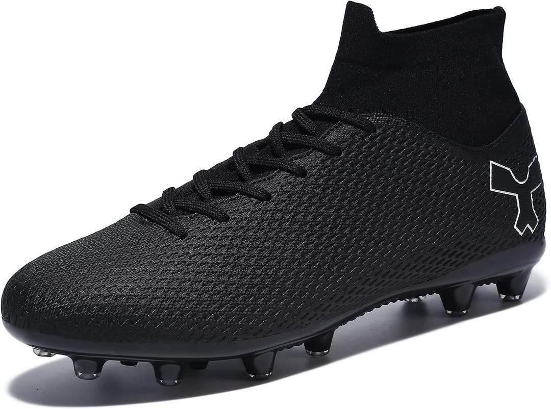 Men's Soccer Cleats Football Cleats for Mens Big Boys High-Top Spikes Shoes for Youth Professional Training Turf Indoor Outdoor Sneaker (12.5, Black)