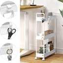 SOLEJAZZ Slim Rolling Storage Cart with Wheels 3 Tier Skinny Bathroom Storage Organizer Thin Laundry Room Utility Cart Space-Saving for Bedside Kitchen Office Small Narrow Places, White