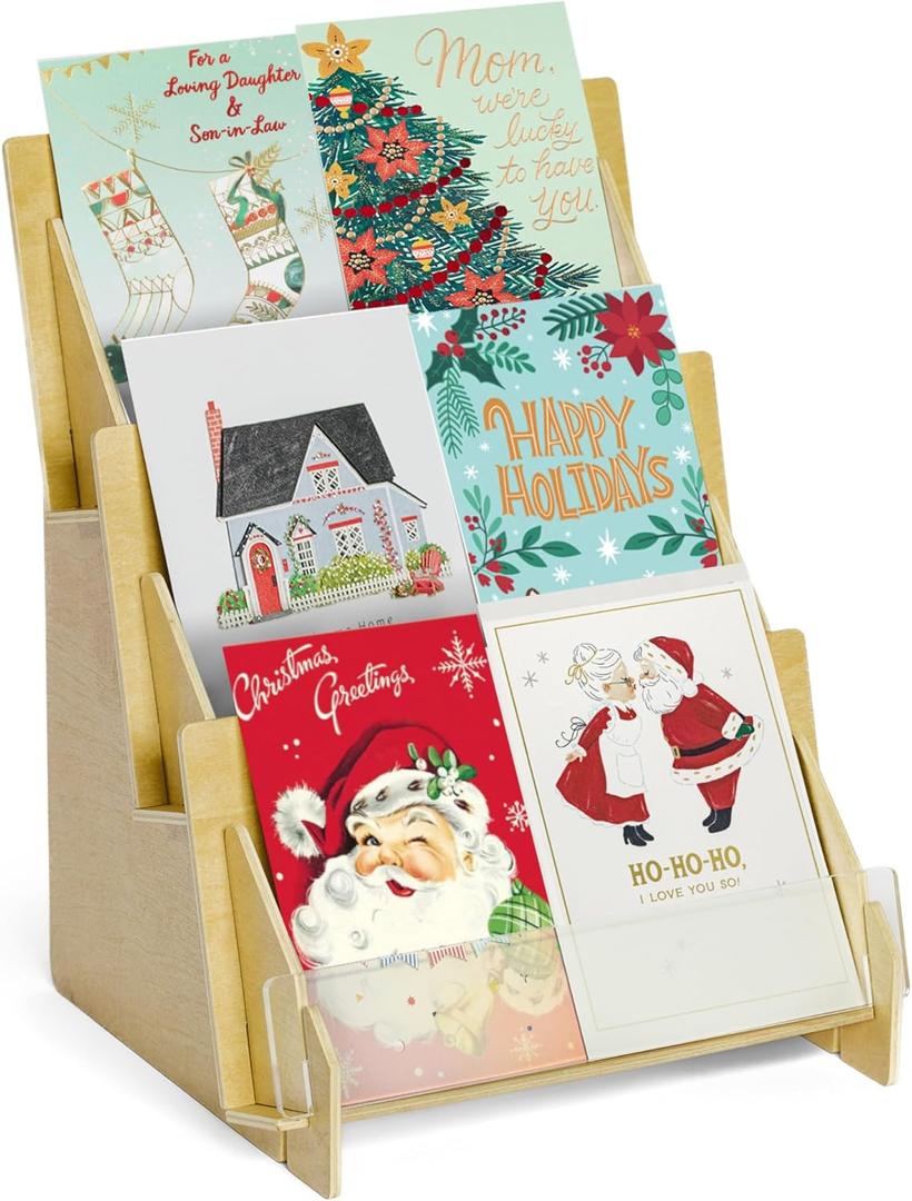 Greeting Card Display Stand for Vendors, Postcard Rack, Post, Sticker Wooden Greeting Card Holder Display Stand Shelf, Ideal for Bookmark, Art Booth, Art Print, Craft Market, Tiered for Vendors