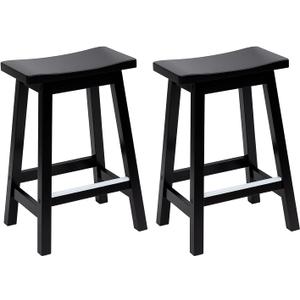 PayLessHere Bar Stools Set of 2, Wooden Saddle Stools 24 Inch Heigh, Bar Chairs Seat with Footrests and Industrial, Kitchen Counter Stools for Restaurant, Bistro Bar and Home Dining (Black)