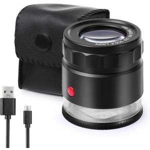 30X Loupe Magnifier, USB Rechargeable 8 Lights Portable Eye Loupe Sewing Magnifying Glass for Watches, Jewelry, Coins, Currency, Stamps