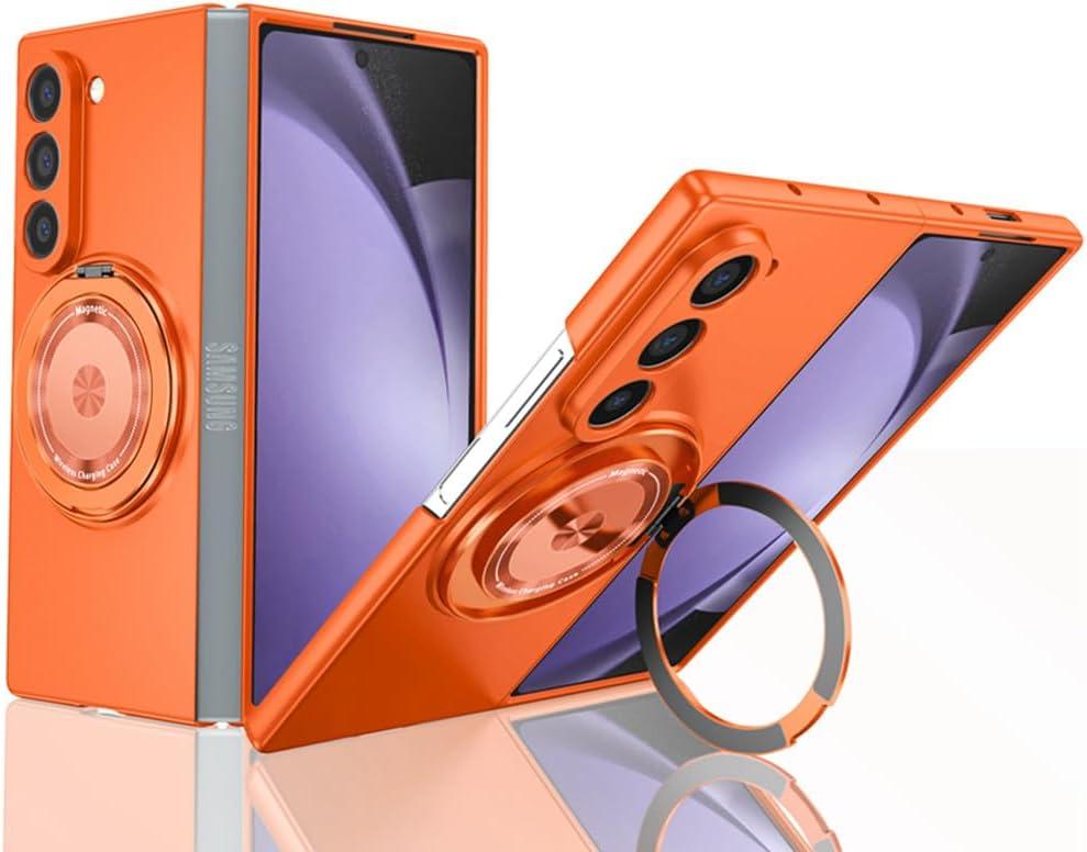Compatible with Samsung Galaxy Z Fold 6,Magnetic Stand Ring Holder Shockproof Slim Cell Cover Protective,Phone Cover Case for Samsung Galaxy Z Fold 6(Orange)