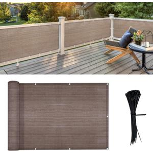 LOVE STORY 2.5' x 10' Brown Balcony Screen Privacy Fence Cover UV Protection (HDPE) Weather-Resistant 3 FT Height Shield for Deck, Patio, Backyard, Outdoor Pool, Porch, Railing