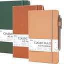 feela Hardcover Notebook For Work, Classic Ruled Lined Journal Set School Business Supplies, with 3 Black Pens, 120 GSM, 5.1”x8.3”, 3 Pack, A5, Vintage Colors