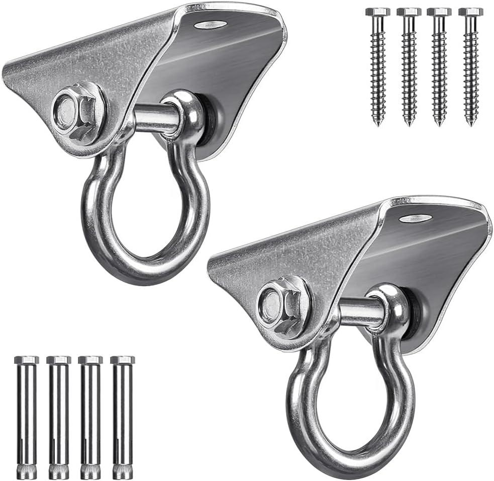 SELEWARE Heavy Duty Swing Hangers Stainless Steel Swing Hooks Ceiling Mount Swing Hardware for Porch Swing Set Hammock Chair Heavy Bag Yoga Silk 2 Pack