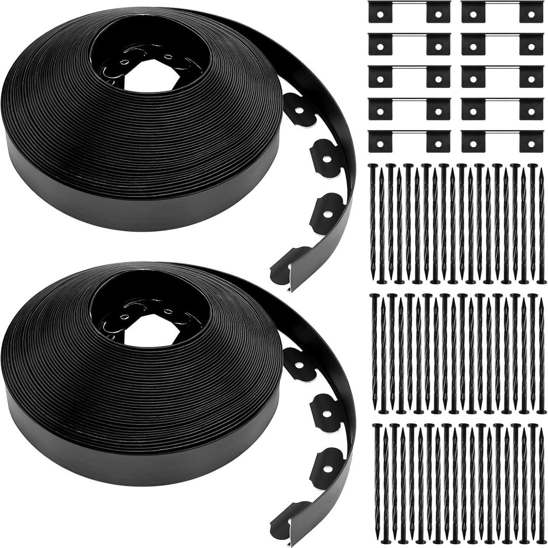 Sasylvia 2'' x 200' Landscape Edging Kit Edging Border Coil Include Anchoring Spikes 10 Connectors Plastic Garden Border for Lawn Garden Grass Yard Home(Black)