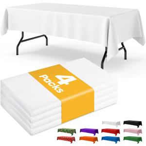 White Plastic Table Cloth - 4 Pack 54"  108" Rectangle Disposable Tablecloths for 6FT Tables, Waterproof Table Cover for Party, Holiday & Gathering Use
