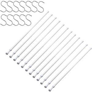 12 Pack Tension Rods for Windows 28 to 48 Inch Spring Tension Rod Adjustable Metal No Drill Curtain Rod for Windows, Shower, Door, Kitchen (White, 12 Pack)