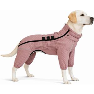 Lotus Warm Dog Coat, Double Layers, Windproof & Waterproof, Reflective, Pink, Medium (Back 12.5")