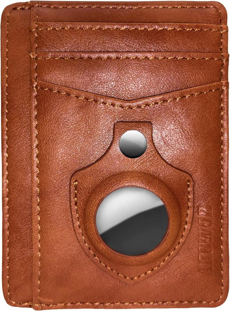 Slim Wallet AirTag Holder Minimalist Front Pocket RFID Blocking Men and Women Leather Wallets