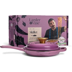 Chef Joe Sasto Small Skillet with Lid, Enameled Cast Iron, Small Frying Pan for Eggs, Omelets & Single Servings, Sweet Treats, Professional Cookware, Induction Compatible, Oven & Dishwasher Safe