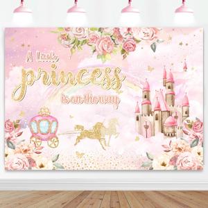 Mocsicka Princess Baby Shower Backdrop 7x5ft Girl Floral Castle Carriage Decorations Pink Castle A Little Princess is On The Way