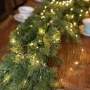 MISSPIN Christmas Garland with Lights, Real Touch Winter Pine Garland, Green Artificial Greenery Garland for Table, Mantle, Wall, Indoor, Outdoor Christmas Decorations (9FT)