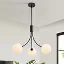 Modern Black Chandelier 3-Light Sputnik Globe Glass Ceiling Light Fixture, Mid Century Vintage Pendant Light for Dining Room, Adjustable Hanging Farmhouse Chandelier for Kitchen, Office, Entryway