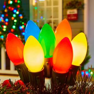 C9 Christmas Lights Outdoor Multicolor, 50 FT Vintage C9 Christmas String Lights for Christmas Holiday Indoor Room Roofline Backyard Garden Patio Home Xmas Decor, E17 Base, Green Wire