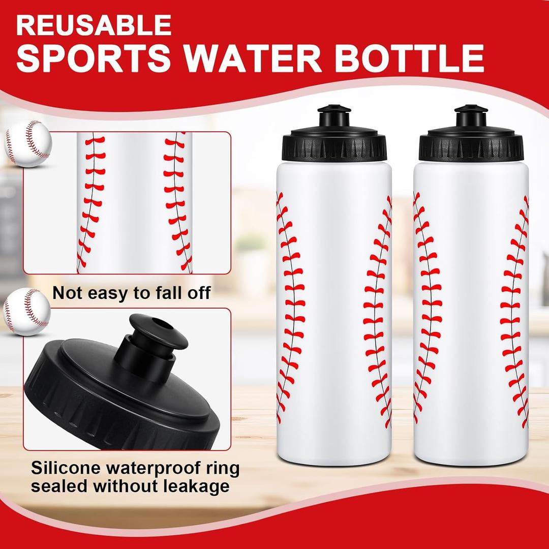 Yaomiao Baseball Water Bottle Bulk Reusable Sports Bottle 20 oz Squeeze Baseball Accessories Gifts School Sports, 2 Pcs