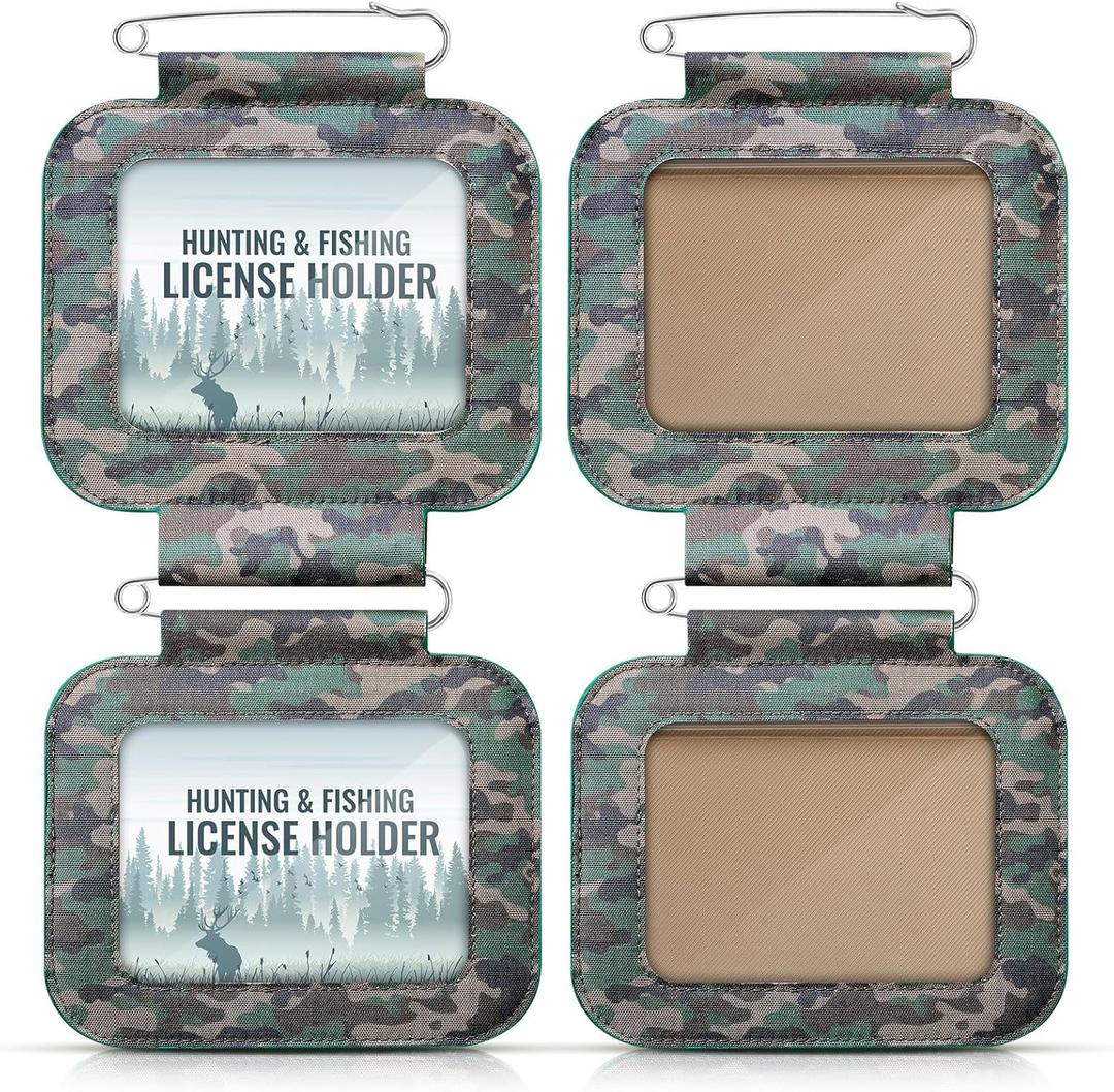 2 Pcs Hunting License Holder Double Camo Waterproof License Tag Holder with Pin and Clear Window Fishing Card Protector for Hunting Fishing Archery Tags Permits